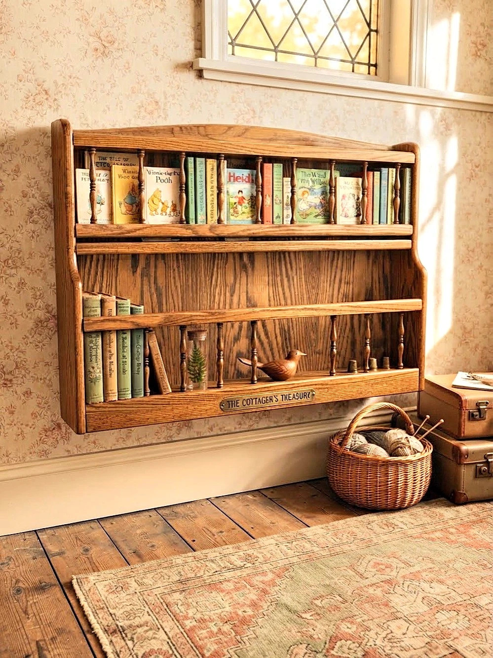 Wooden Wall-Mounted Display Shelf Organizer, Brown